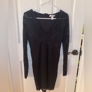 Long Sleeve Black Lace Mini Dress